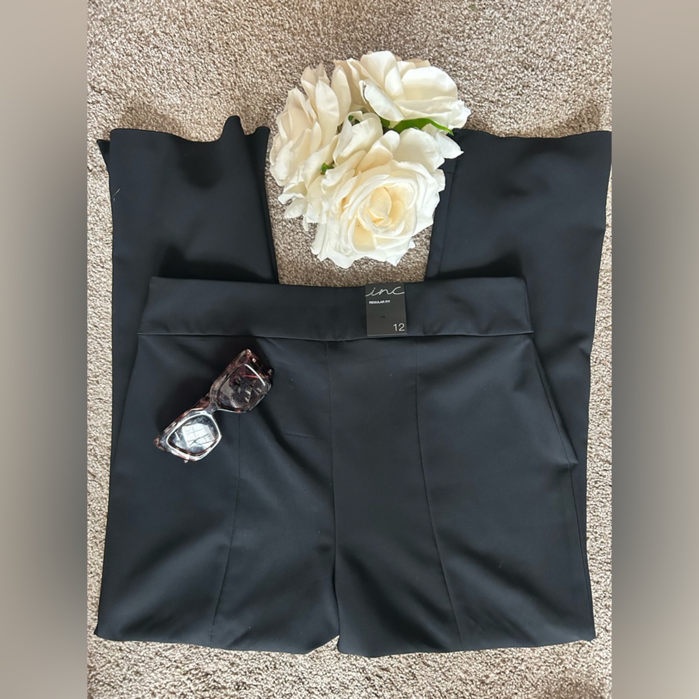 INC, Black Straight Leg, full length, ruffled, Pants, NWT, size 12 - Picture 3 of 4